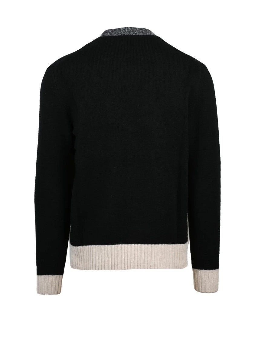 Ballantyne Beige Black Argyle Pattern Wool Crewneck Sweater