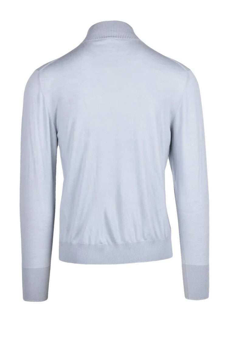 Eleventy Wool Zip Mock Neck - Light Blue