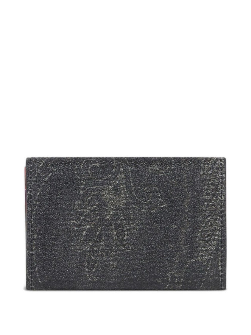 Etro Textured Black Foldover Bag With Floral Interior