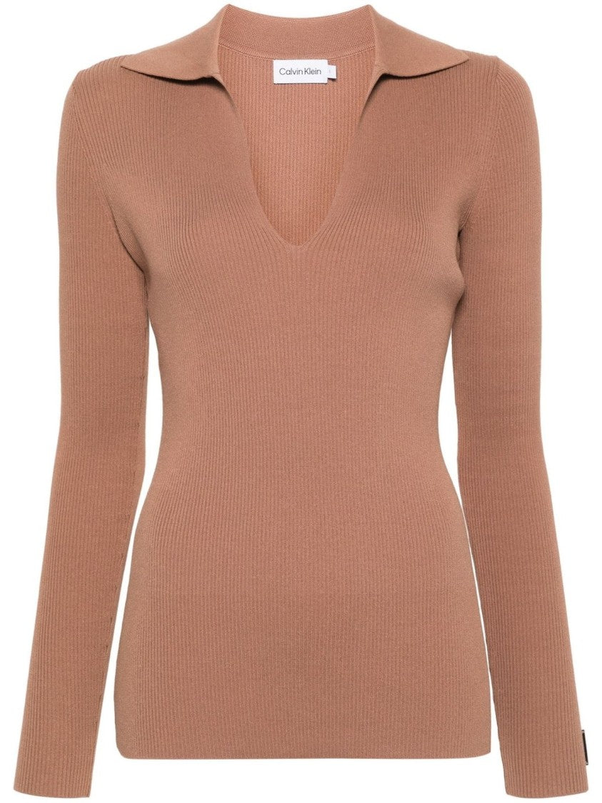 Calvin Klein Fitted Grey Pullover Sweater With Deep V-Neck