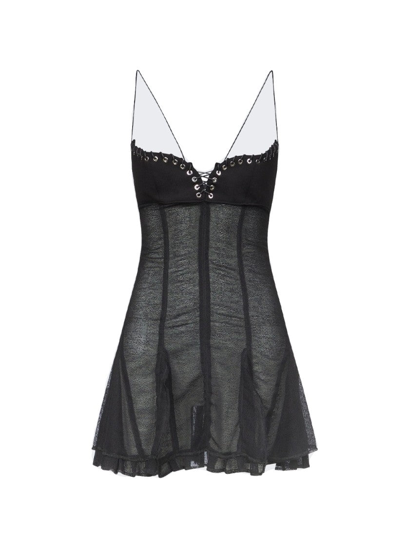 Ludovic De Saint Sernin Mini Dress With Spaghetti Straps And Eyelet Detailing