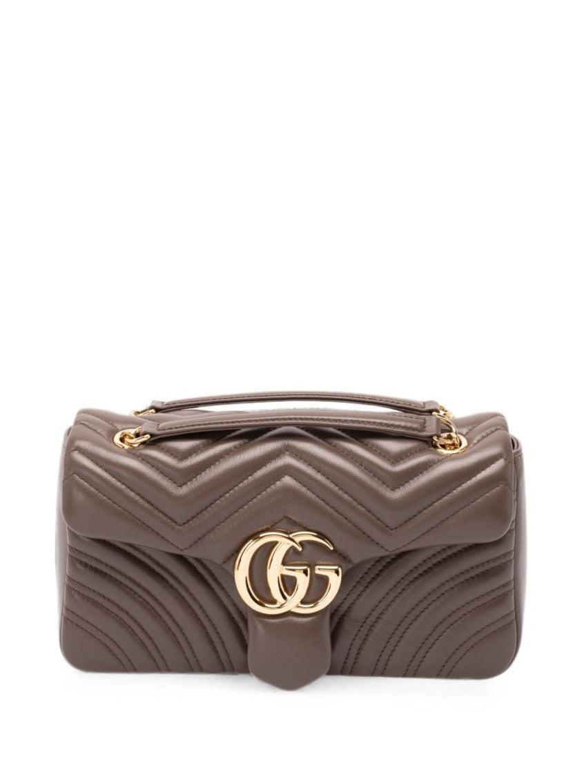 Gucci Brown Gold Chain Quilted Lamb Leather Shoulder Bag