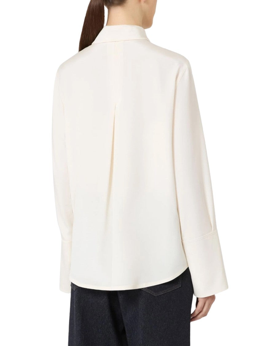 Max Mara Ivory Silk Blend Shirt With Classic Collar
