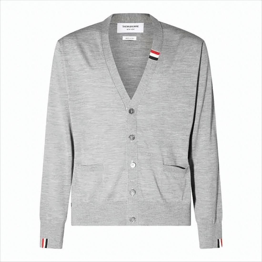 Thom Browne Lightweight Grey Cardigan With V-Neckline And Striped Accents