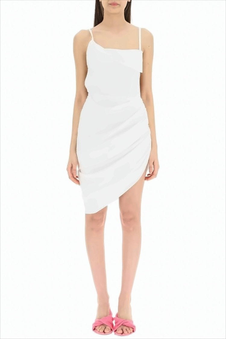 Jacquemus White Mini Dress With Draped Design