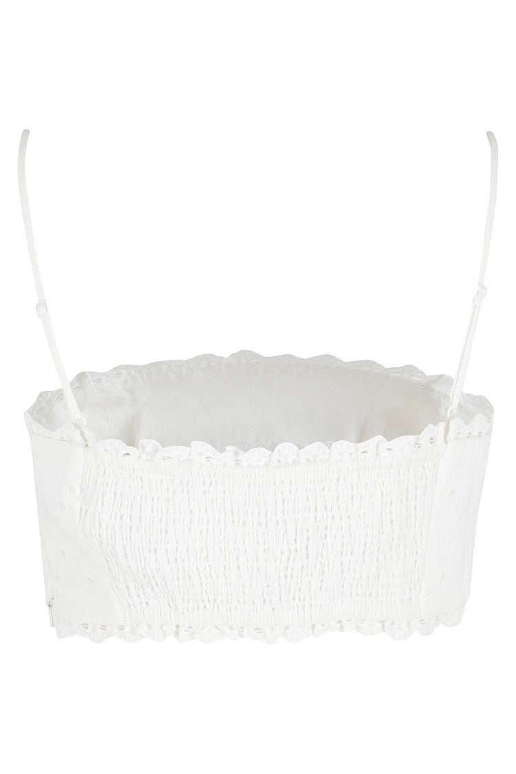 Hemant & Nandita White Sangallo Lace Elastic-Back Cotton-Blend Tank Top