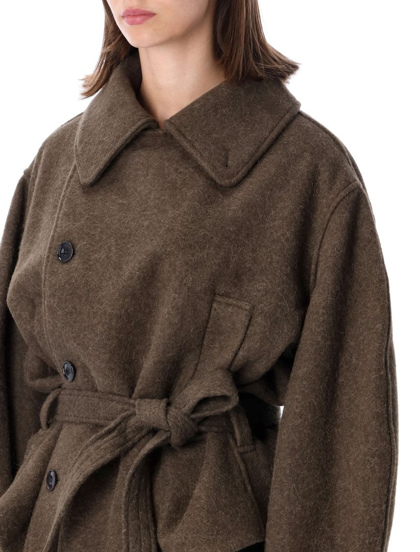 Lemaire Oversized Short Wrap Coat With Removable Belt And High Collar