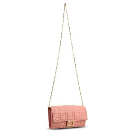 Fendi Embossed Geometric Pattern Sheepskin Leather Shoulder Bag