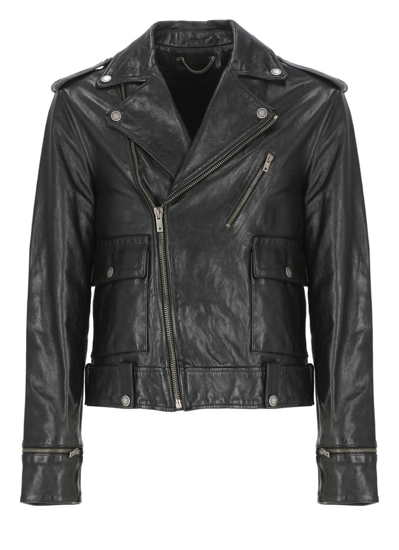 Golden Goose Black Norwood Chiodo Leather Jacket