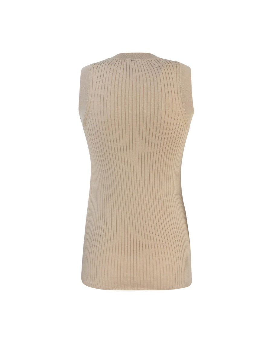 Sportmax Beige Ribbed Cotton Tank Top