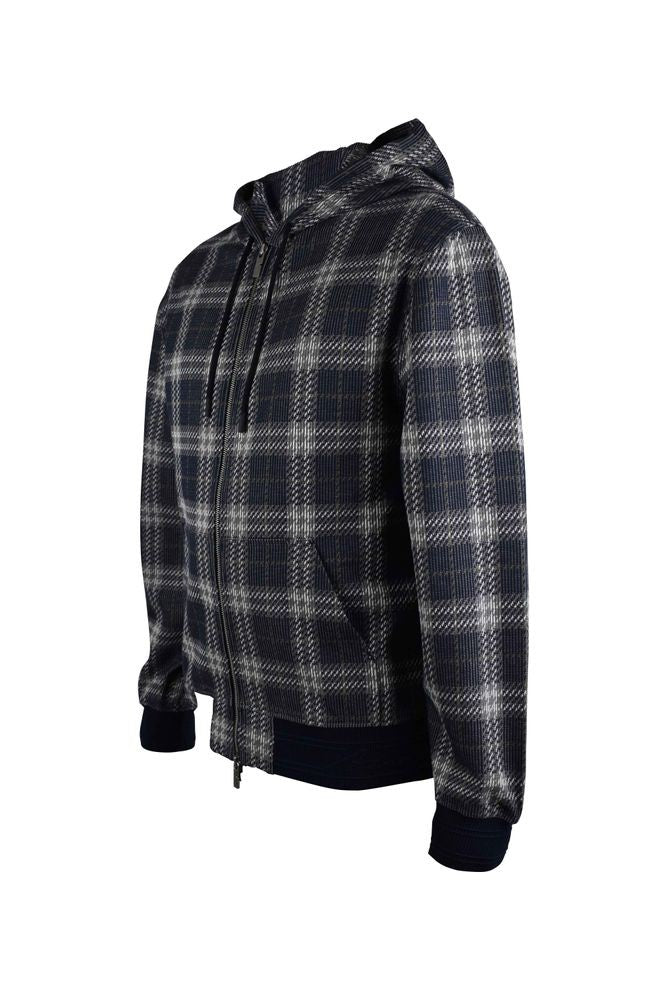 Burberry Hooded Navy-Blue Heavy Cotton Vest With Checkered Pattern