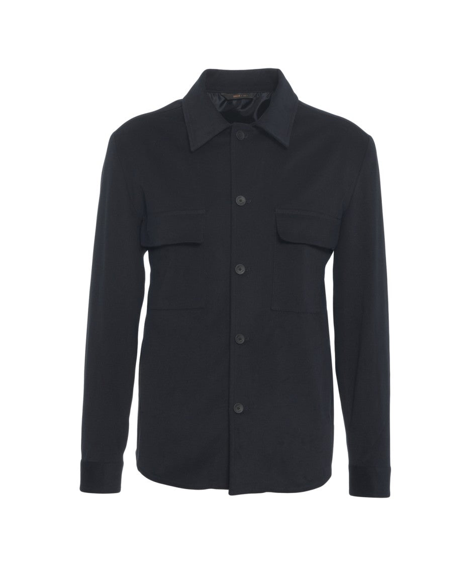 Briglia Classic Collar Black Overshirt With Functional Patch Pockets