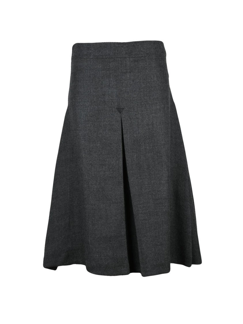 Department 5 Dark Grey Virgin Wool Pleated Flared Midi Skirt