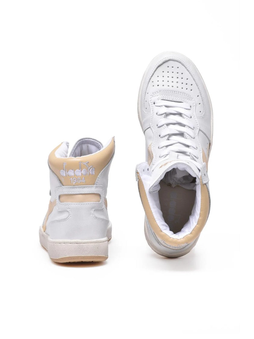 Diadora Heritage White Beige Leather Mi Basket Sneakers