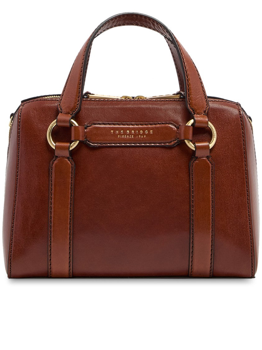 The Bridge Structured Brown Leather Handbag With Gold-Tone Hardware