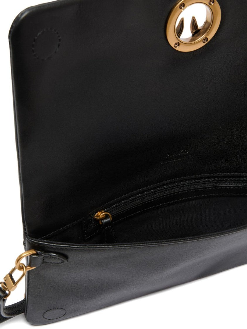 Pinko Black Smooth Gold-Tone Shoulder Bag