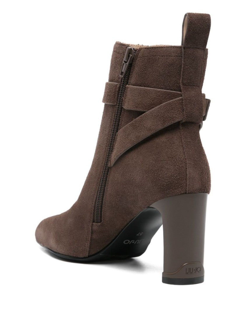 Liu Jo Brown Suede Ankle Boots With Gold-Tone Buckle
