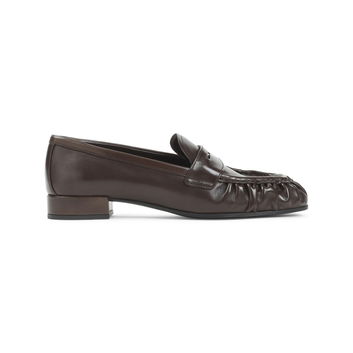 Prada Brown Buffalo Leather Loafers With Gathered Detail