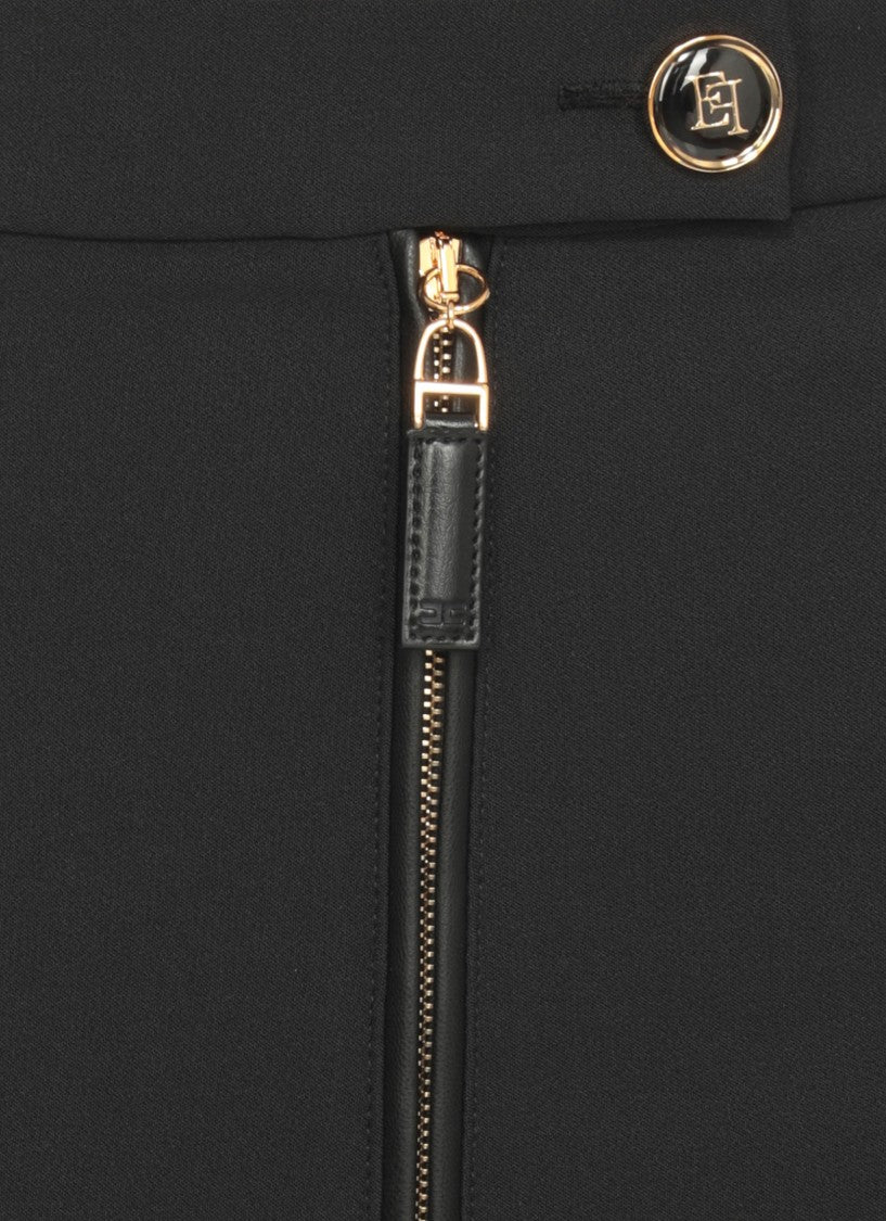 Elisabetta Franchi Straight-Leg Cropped Crepe Pants With Gold Accents