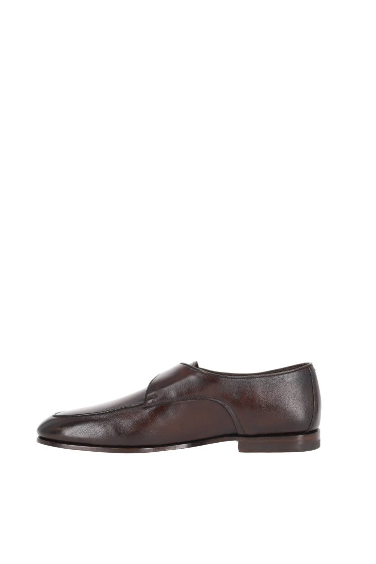 Santoni Oak Brown Carlo Patina Leather Loafers