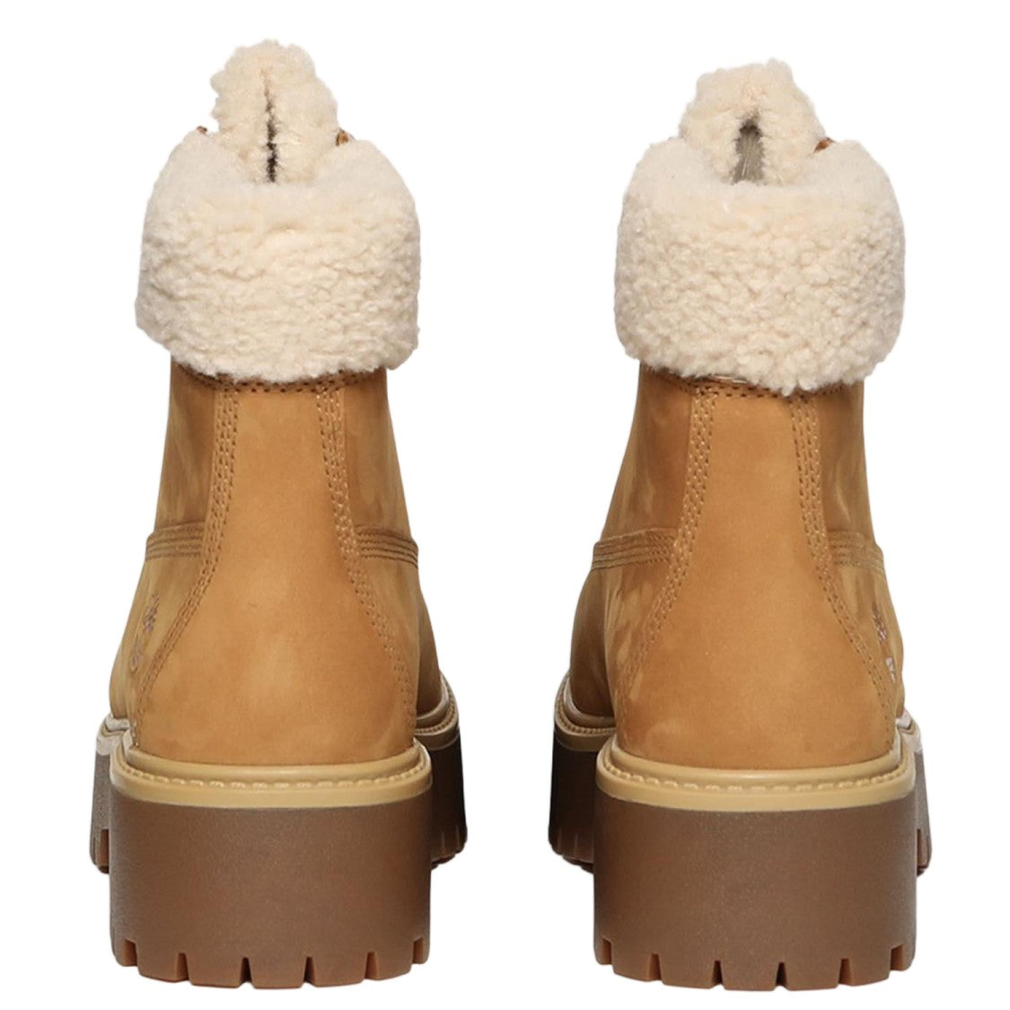 Timberland Round Toe Leather Ankle Boots With Teddy Fleece Collar