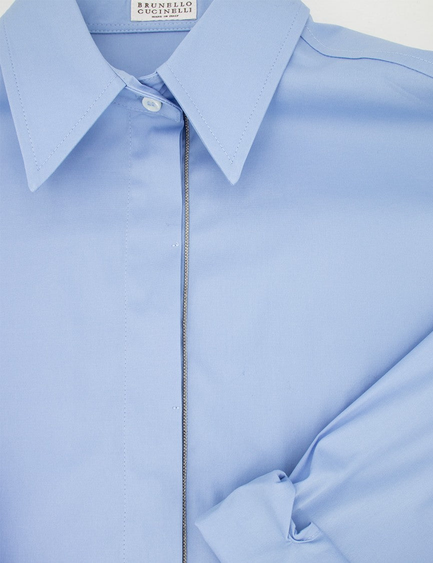 Brunello Cucinelli Stretch Cotton Poplin Shirt With Jewel Embroidery