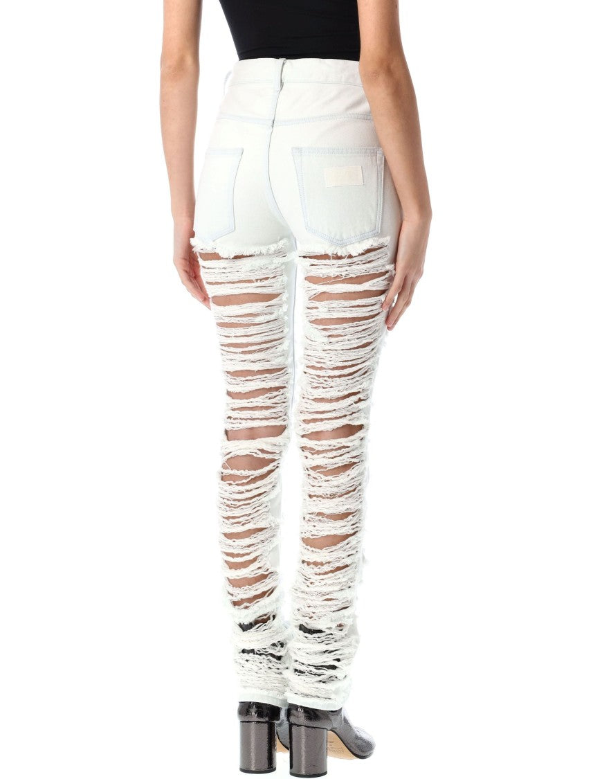 Mm6 By Maison Margiela High-Waisted Distressed Skinny Jeans With Frayed Edges