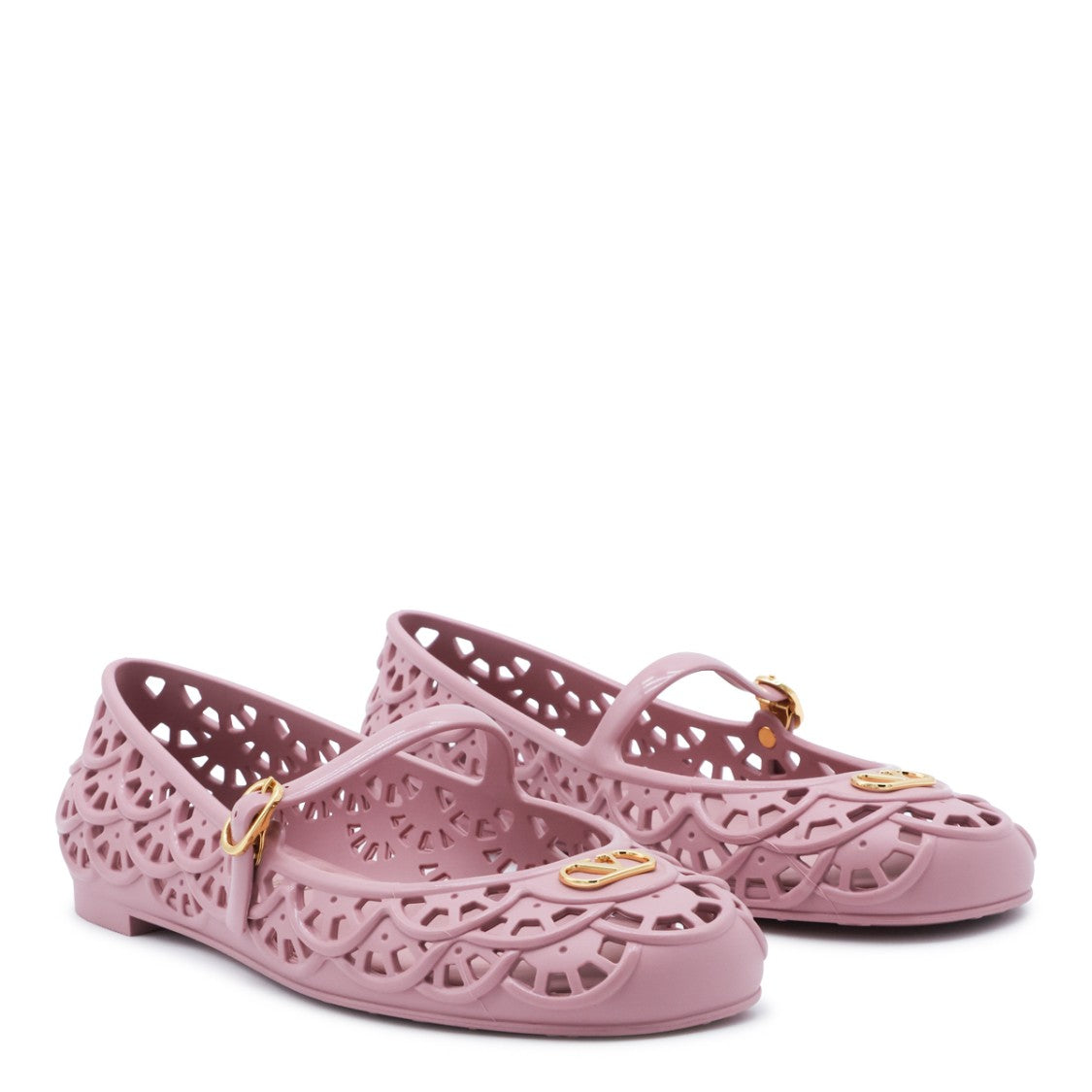 Valentino Garavani Delicate Scalloped Flat Shoes With Gold Accents