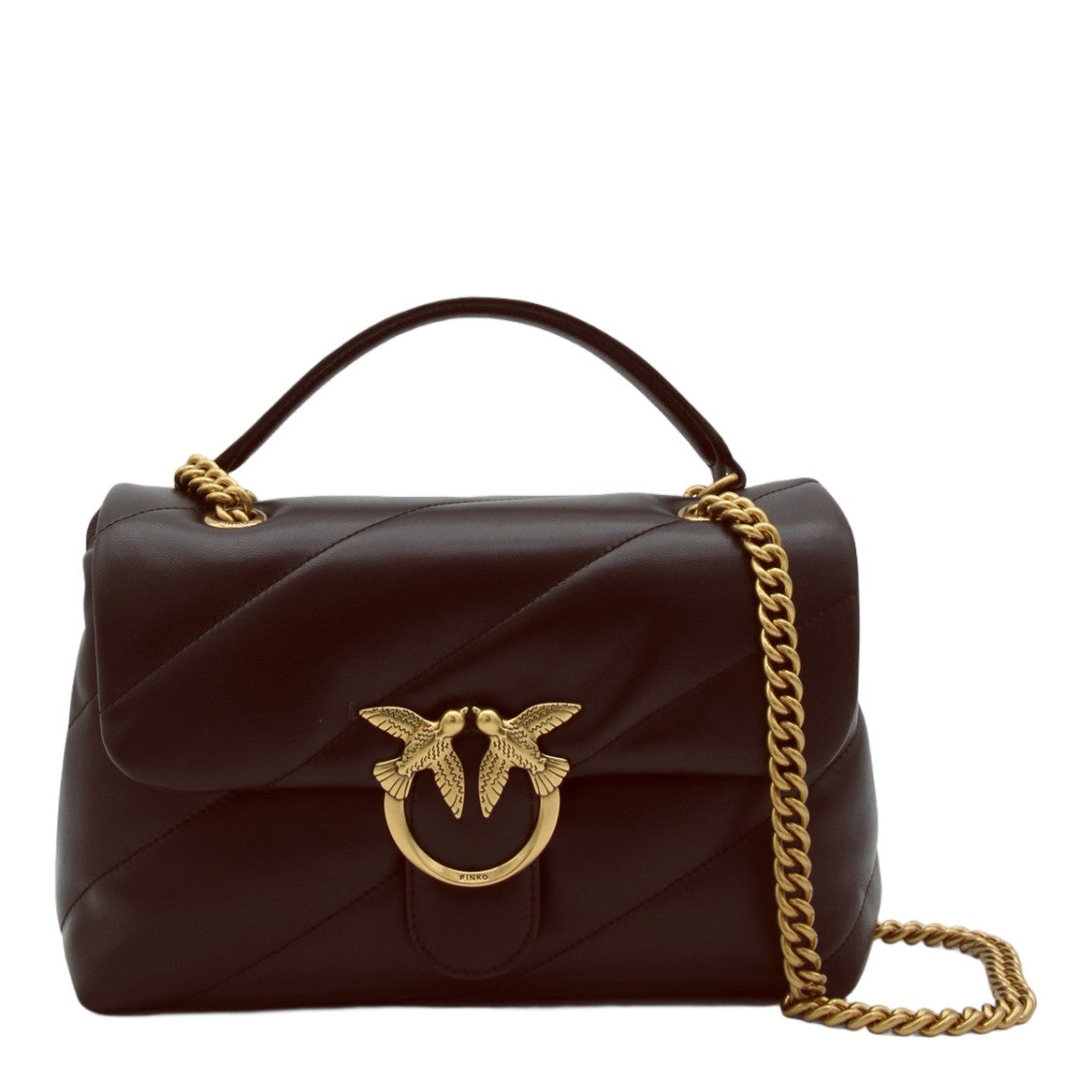 Pinko Structured Handbag With Quilted Diagonal Pattern And Bird Clasp