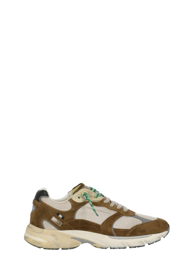 Crime London Brown Fugitive 9094 Mesh Inserts Leather Sneakers