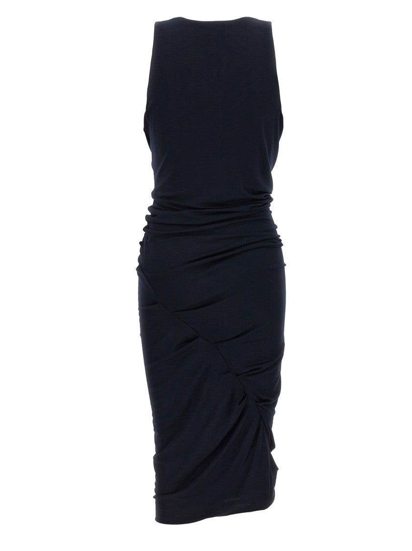 Saint Laurent Sleeveless Midi Jersey Dress With Ruched Detailing