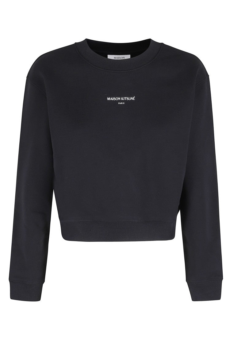 Maison Kitsuné Black Cropped Front-Embroidered Cotton Sweatshirt