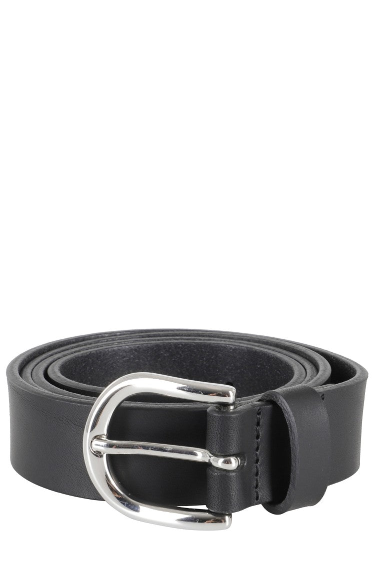 Isabel Marant Narrow Leather Belt With Polished Silver Buckle