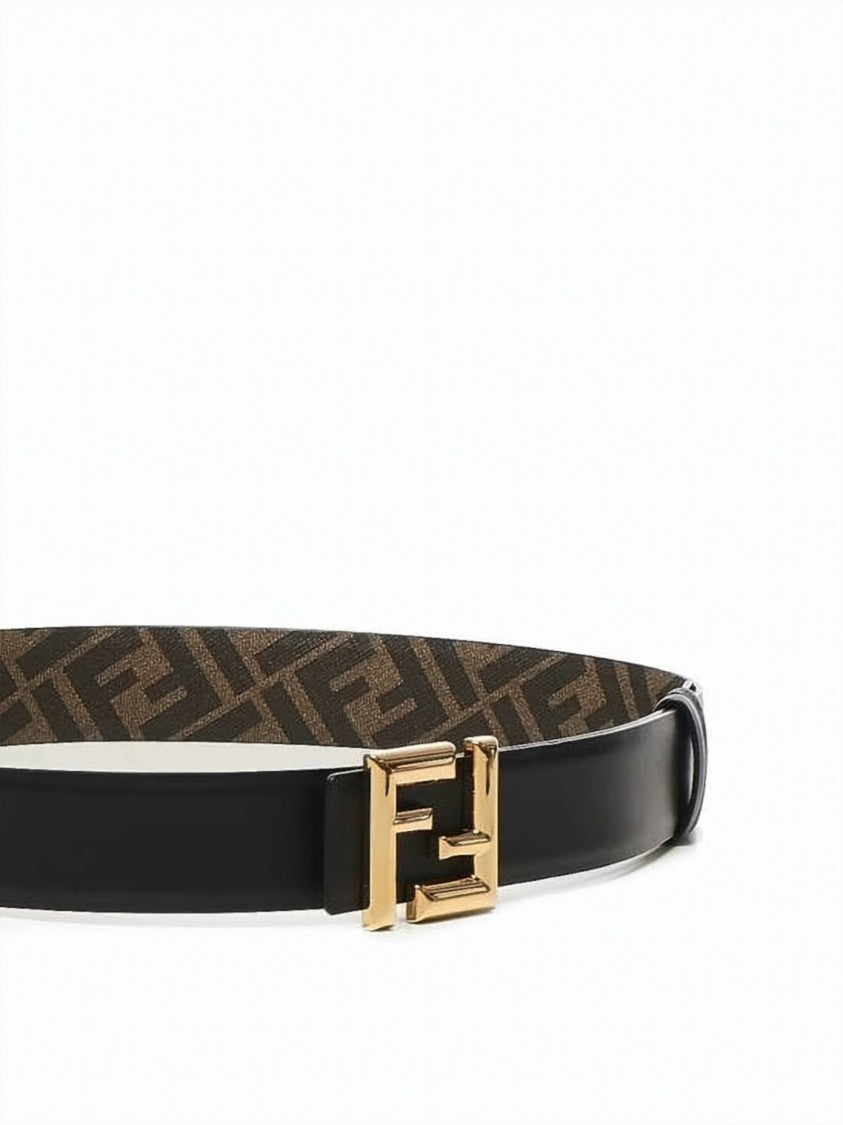 Fendi Black Leather Belt With Signature Double 'F' Buckle