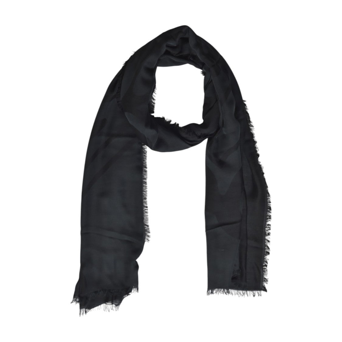 Max Mara Black Fringed Scarf With Subtle Sheen