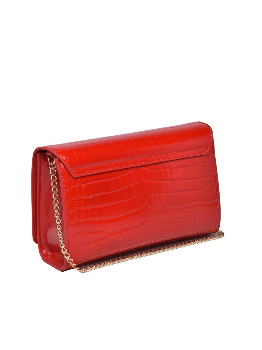 Love Moschino Red Polyurethane Crocodile Crossbody Bag