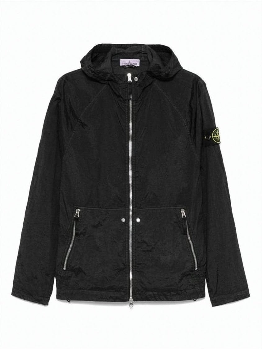 Stone Island Lightweight Hooded Jacket With Zippered Front And Patch Detail