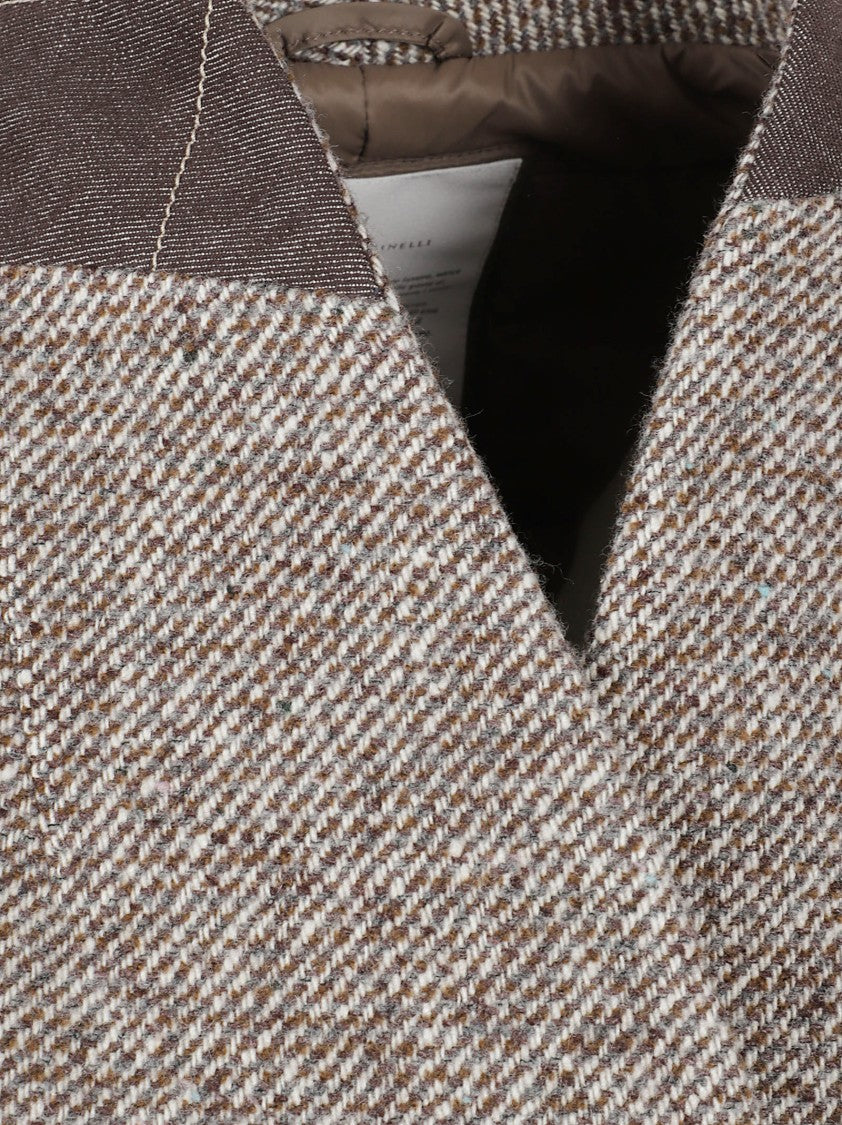 Brunello Cucinelli Brown Tweed Coat With Self-Tie Belt