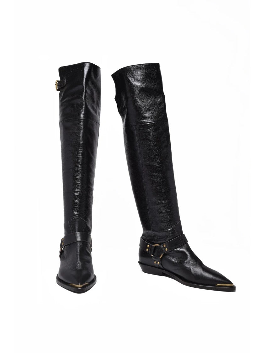 Ame Black Leather Glenda Boots