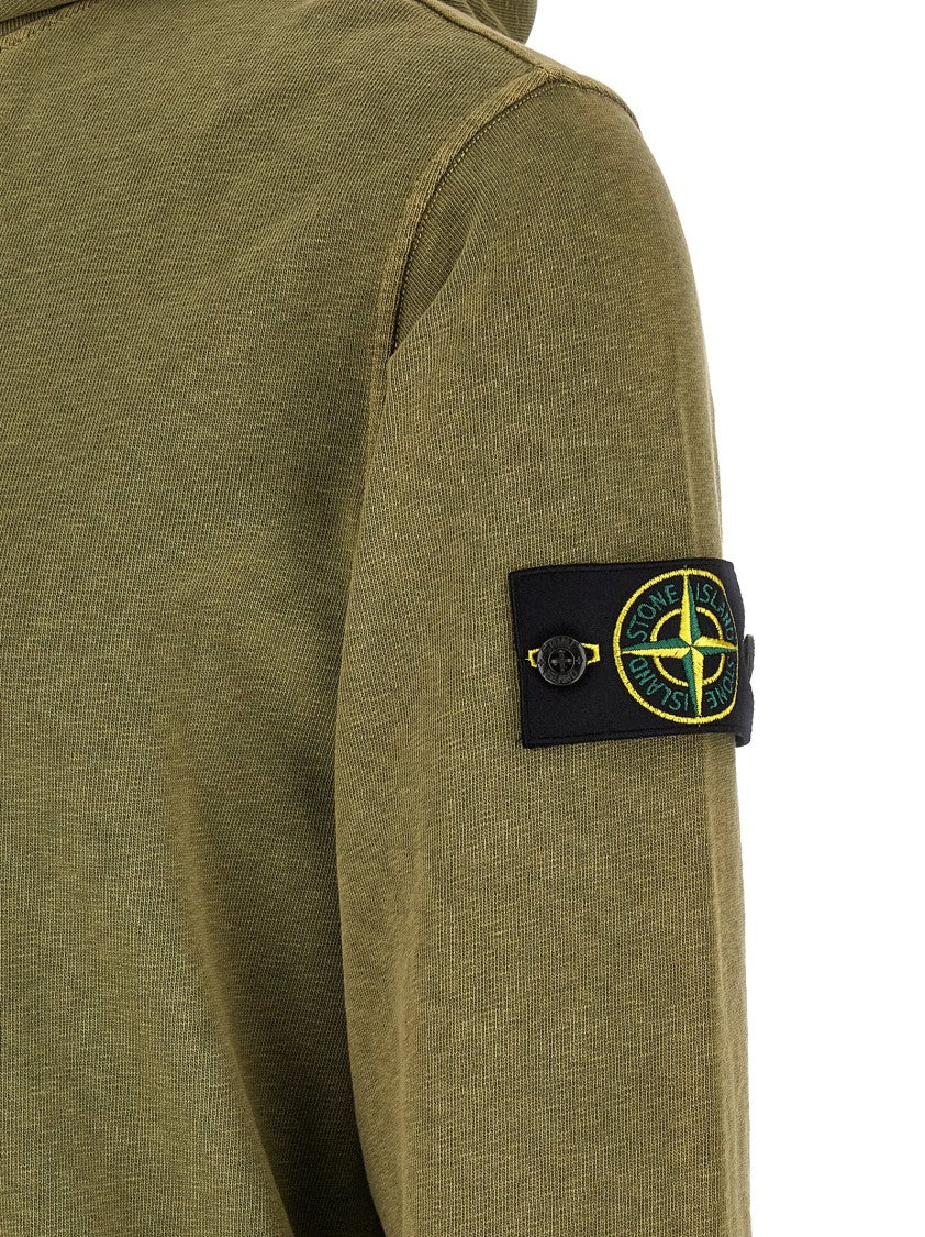 Stone Island Flamed Effect Malfilé Cotton Hoodie With Logo Badge