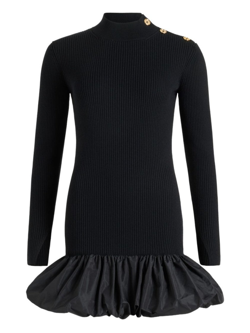 Patou Ruffle Hem Ribbed Mini Dress In Wool