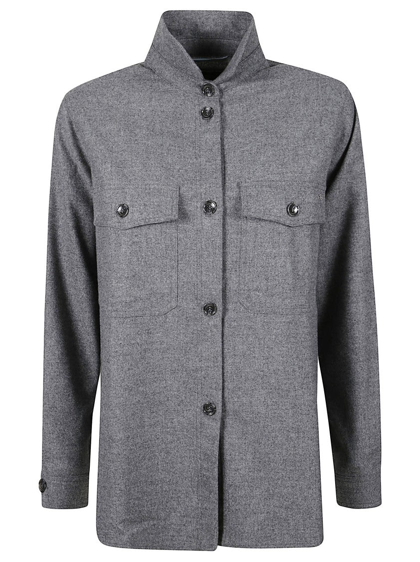 Mason's Boxy High-Collar Jacket With Textured Fabric