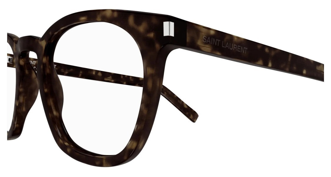 Saint Laurent Havana Metallic Accents Rounded Tortoiseshell Eyeglasses
