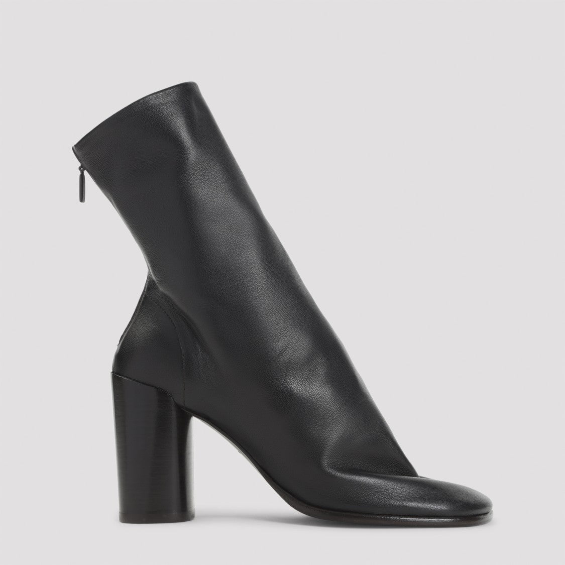 Lemaire Mid-Calf Black Lamb Leather Boots With Block Heel