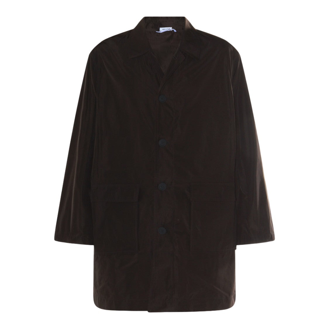 Thom Browne Straight-Cut Grey Coat With Bold Embroidered Logo