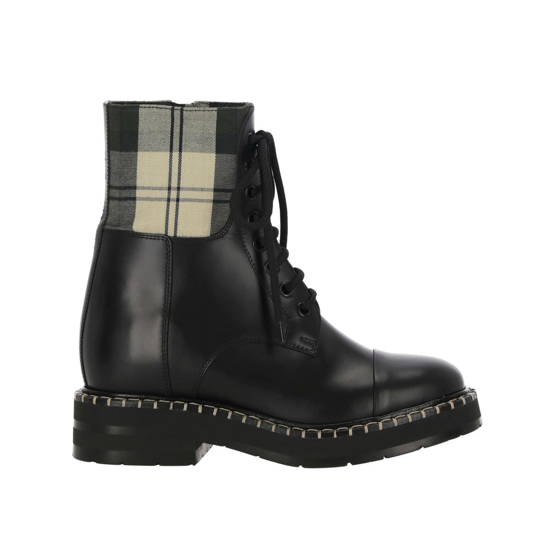 See By Chloé Plaid Fabric Top Leather Body Ankle Boots