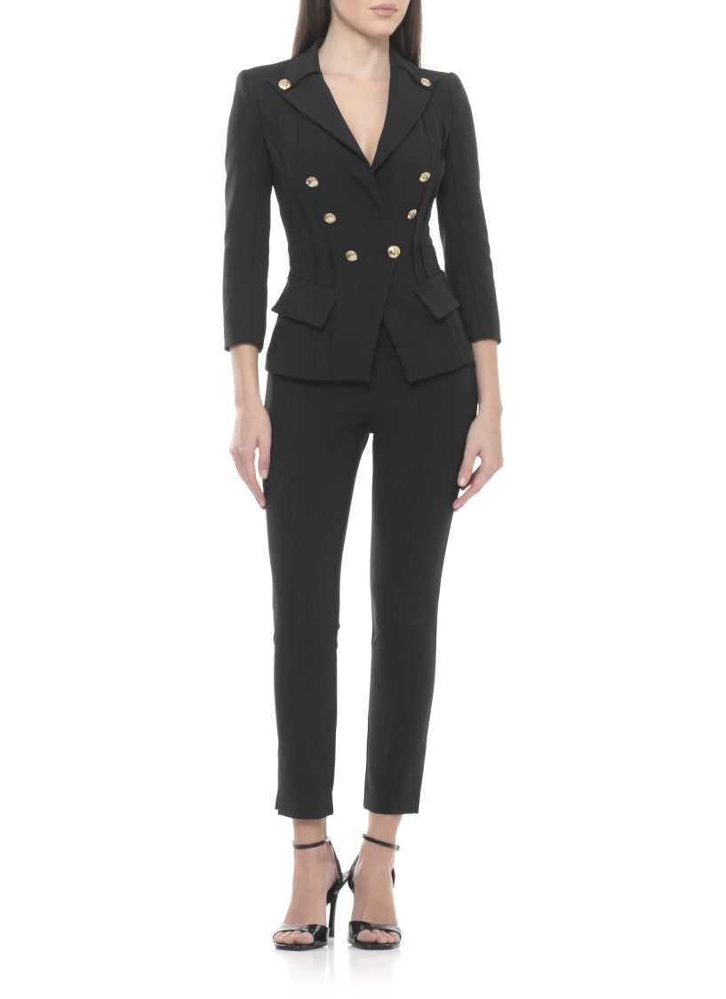 Elisabetta Franchi Black Double-Breasted Logoed Blazer