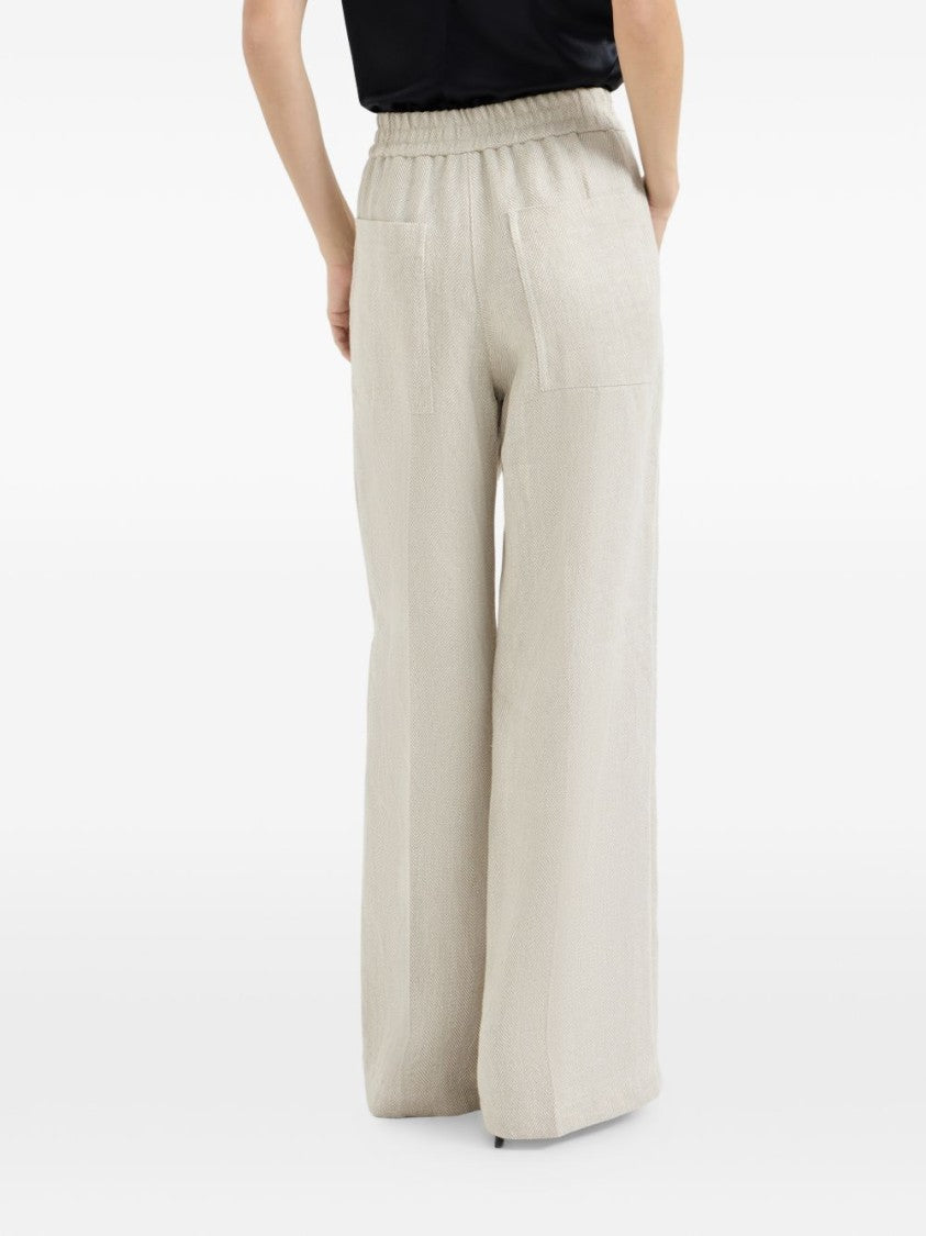Brunello Cucinelli Wide-Leg Trousers With Herringbone Texture