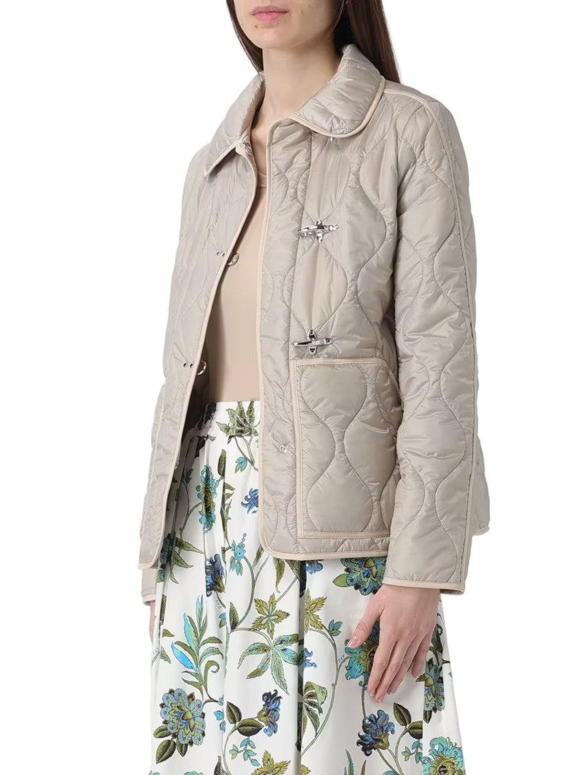 Fay Quilted Neutral Wave Stitched Toggle Jacket
