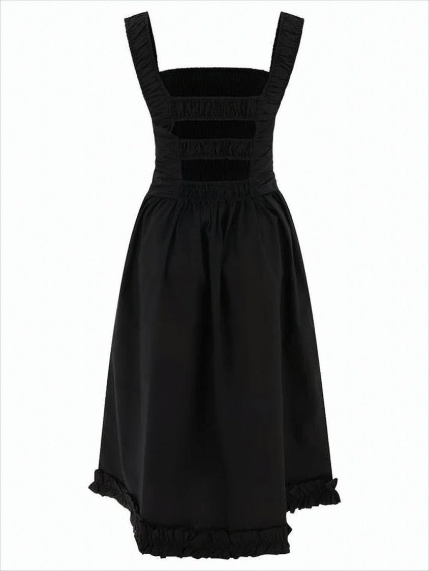 Ganni Fitted Midi Dress With Smocked Bodice And Ruffled Hemline